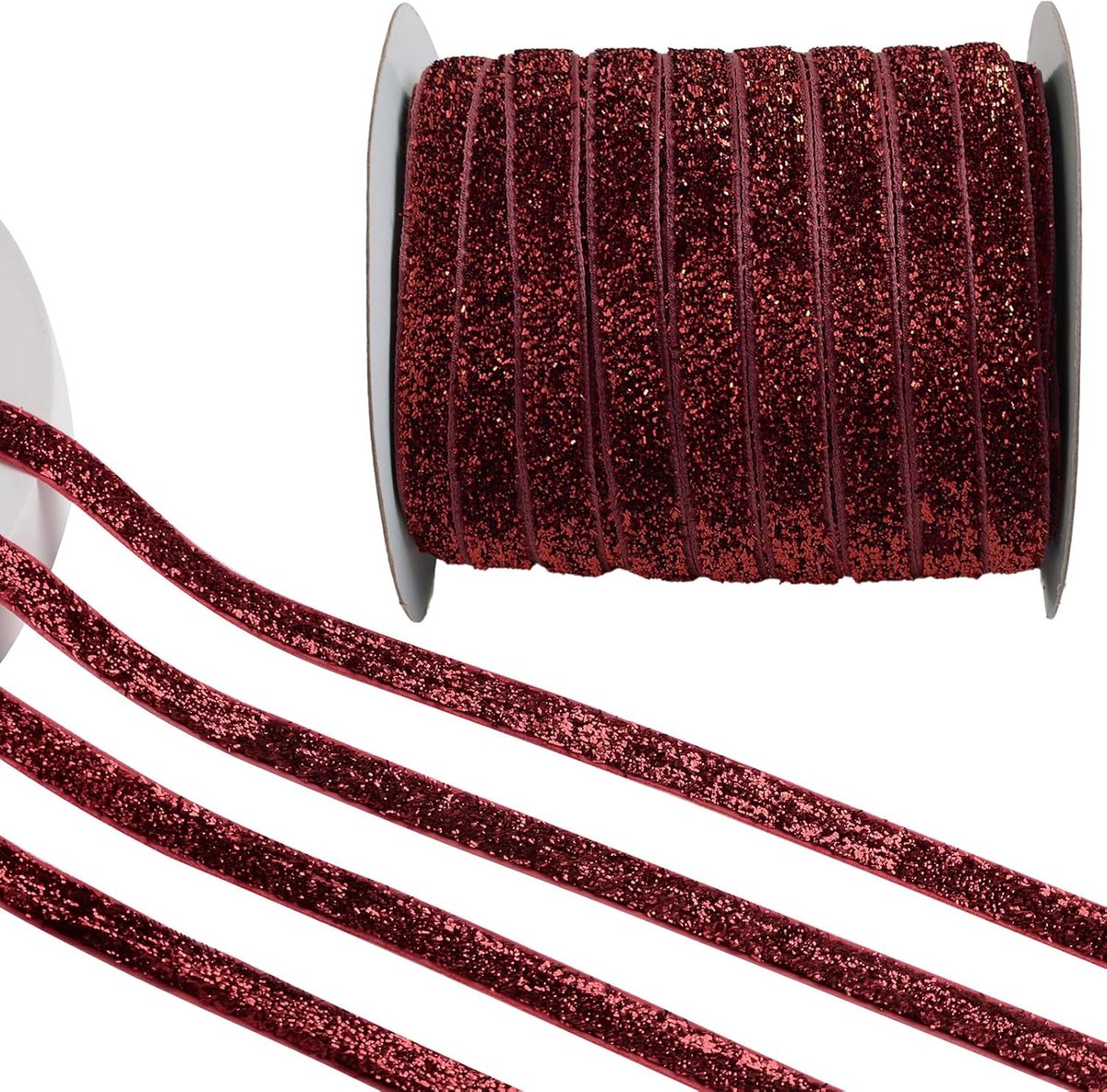 Wijnrood glitter fluwelen lint, 50 meter enkelzijdig fluweel vintage zijdezacht voor kerstversiering doos verpakking bruiloft bloem boeket