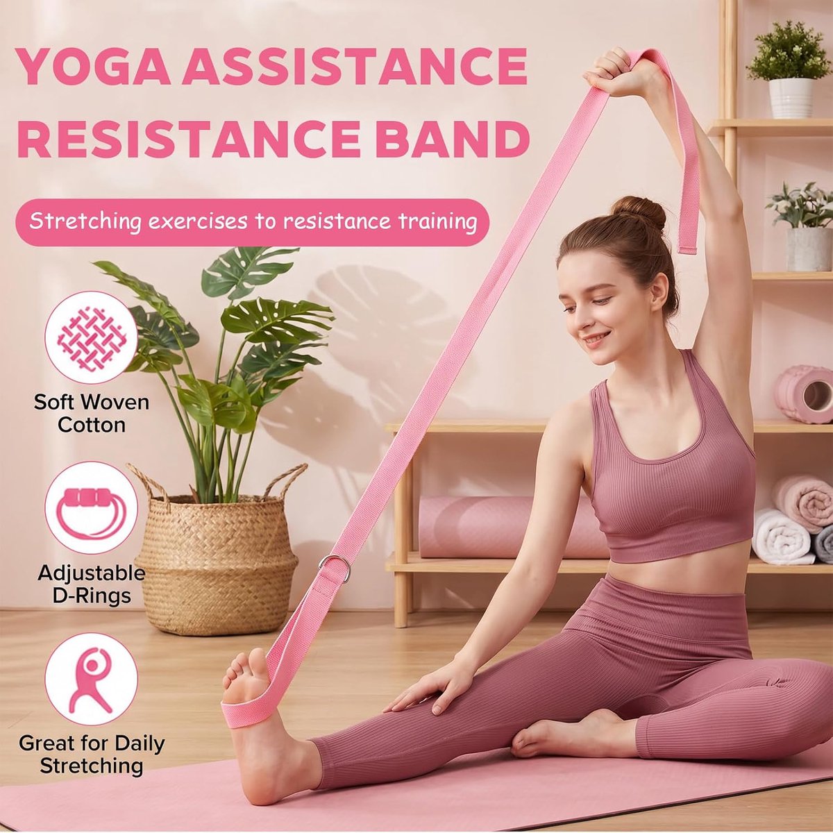 7-delige pilatesset voor thuis, pilates essentiële kit met yogariem, fitnessbanden, ring, balset en luchtpomp voor thuistraining en studio-training (roze)