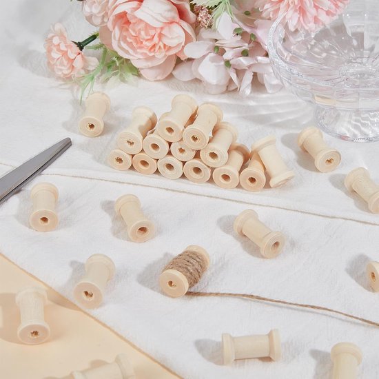 50 stuks 0,63 x 1,06 inch natuurlijke houten draad spoel, houten spoelen onafgewerkte hout textiel spoel, draad weven klossen voor ambachten doe-het-zelf kunst borduurwerk naaigaren touw — afbeelding 2