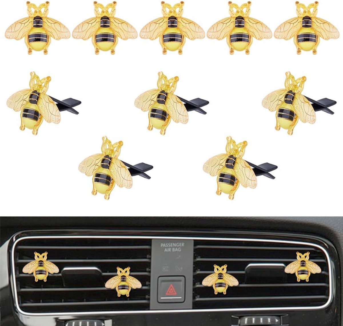 10 Stks Charmante Bee Design Air Vent Clips Hars Auto Luchtverfrisser Klemmen Airconditioning Outlet Clips Automotive Interieur Diffuser Vent Clips voor Auto Interieur Decoraties