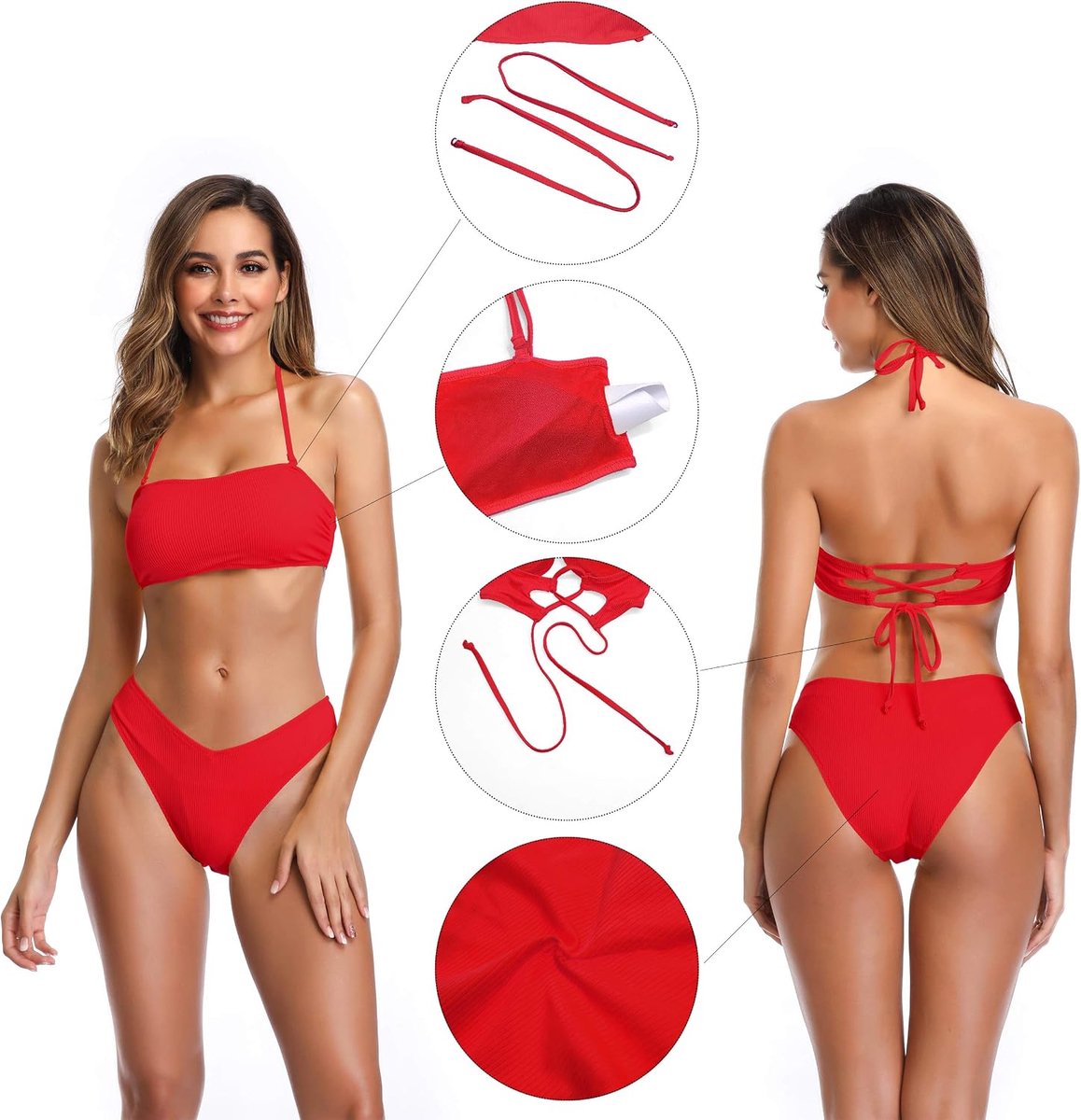 Dames Tweedelige Bikini Set Buis Boven Verstelbaar Bikini Bovendeel V Type Hight Cut Driehoek Bikini Broekje Strand Bikini Badpak