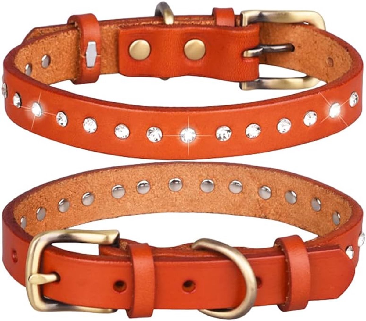 Leren Halsband voor Huisdieren, Vintage Hondenhalsband van Koeienhuid met Bovenlaag, Koeienhuid Lederen Halsband met Strass Halsband
