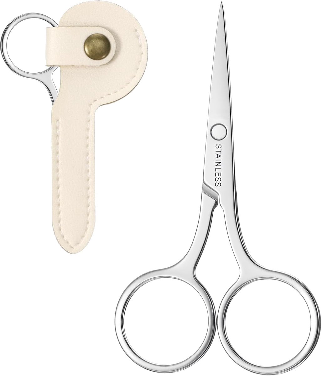 2 stuks roestvrijstalen wenkbrauwschaar, baardschaar, professionele neushaarschaar, manicureschaar, gezichtshaarverwijdering, nagelriemsnijder, roestvrijstalen schaar voor haar, neus, wimpers