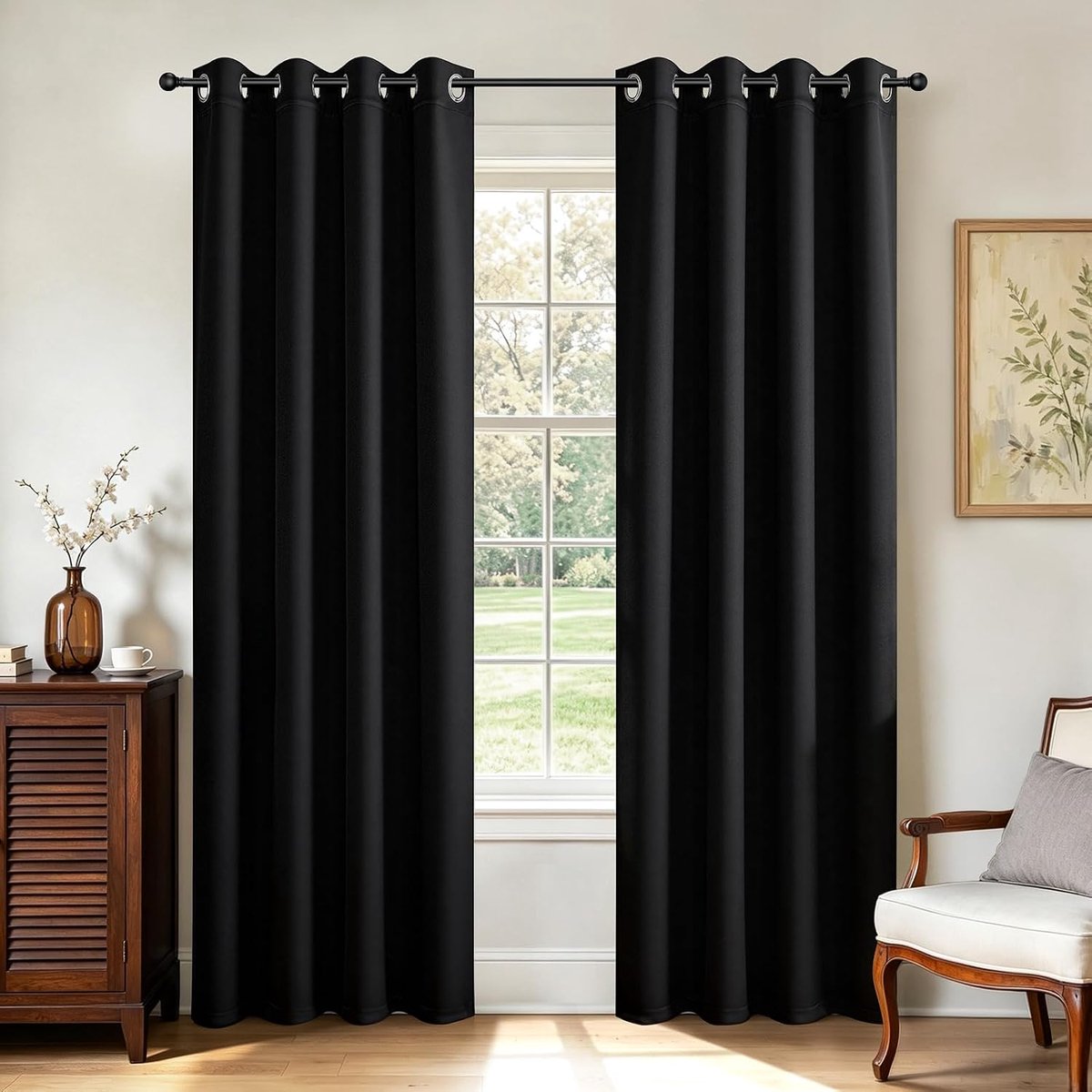 Verduisterende gordijnen 274 cm lang, set met 2 panelen, thermisch geïsoleerde lange gordijnen en gordijnen, 2 burg, kamerverduisterende doorvoergordijnen voor woonkamer slaapkamerraam (zwart,