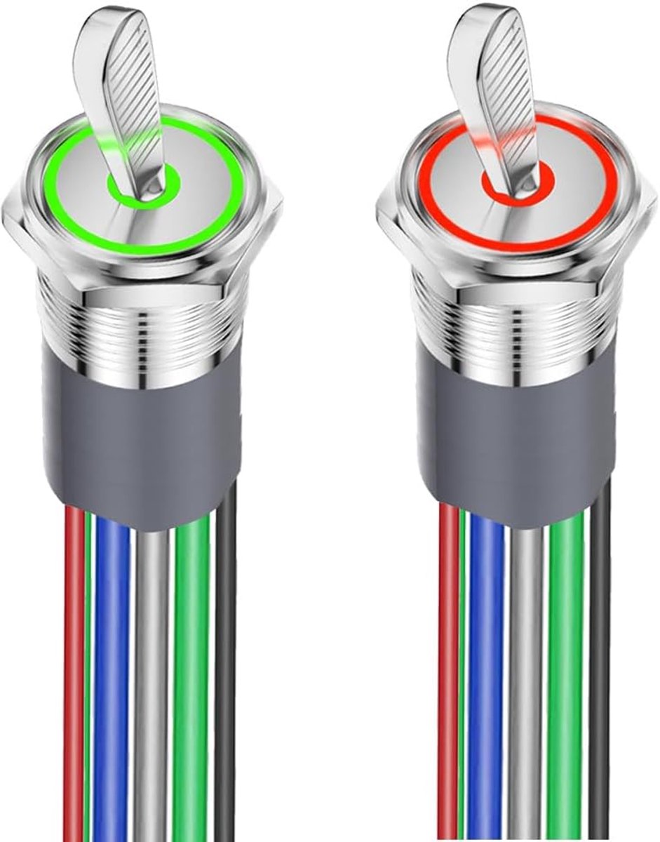 Schakelaar 12-24V/15A Waterdichte Rood/Groene LED Marine Tuimelschakelaar 16MM Zware Metalen Tuimelschakelaar Verlicht voor Automotive Auto Boot