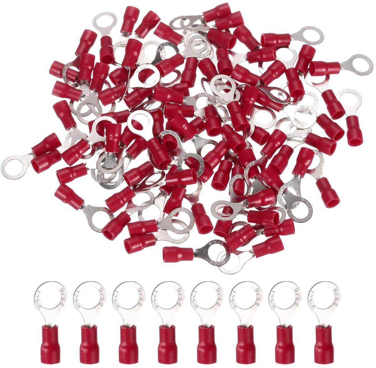 Elektrische kabelverbinders, kabelklemmen, krimpverbinderset, 22-16 AWG, voor elektrische projecten, industrie, chemische industrie, rood, 100 stuks