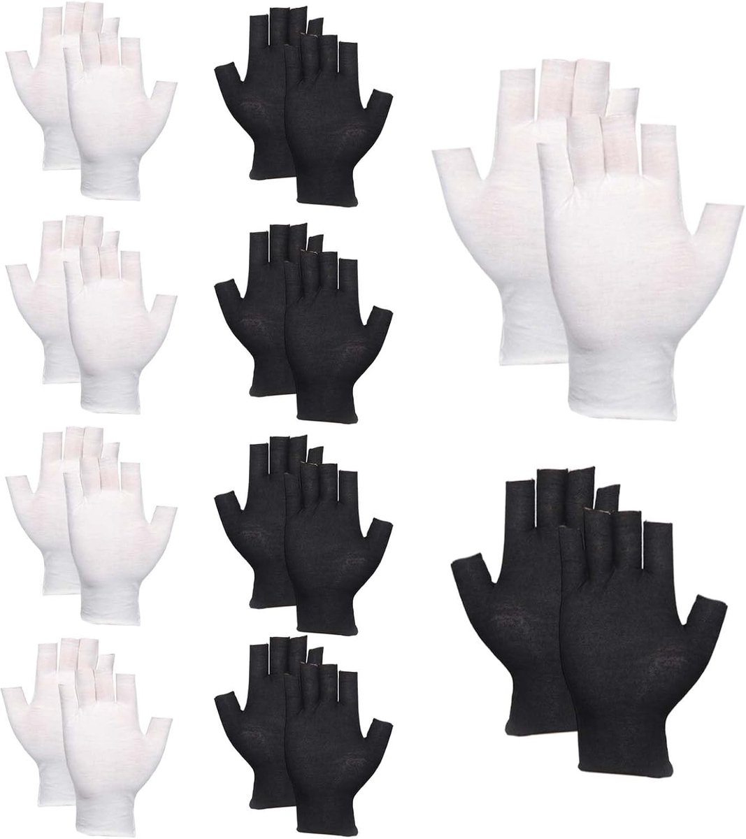 10 paar vingerloze handschoenen van katoen, witte en zwarte katoenen handschoenen voor droge handen, slaap, dun, zacht, ademend, touchscreen, spa