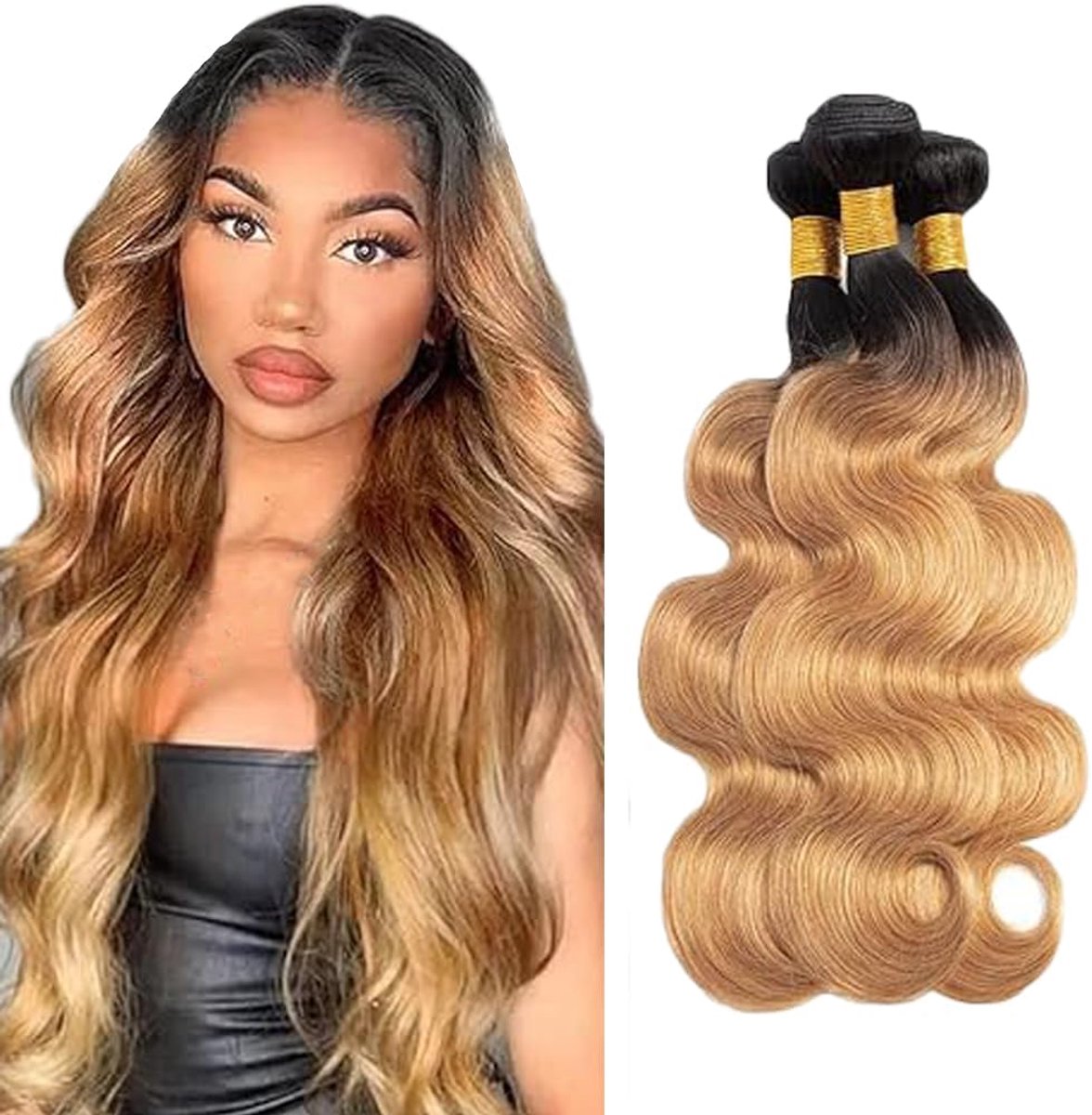 Dames Bundles Human Hiar Unprocessed Brazilian Virgin Body Wave Human Hair Extensions 1b27 Ombre Blonde Mensliches Haar Bundle With Minimal Shedding For Women 22 24 26 Inch