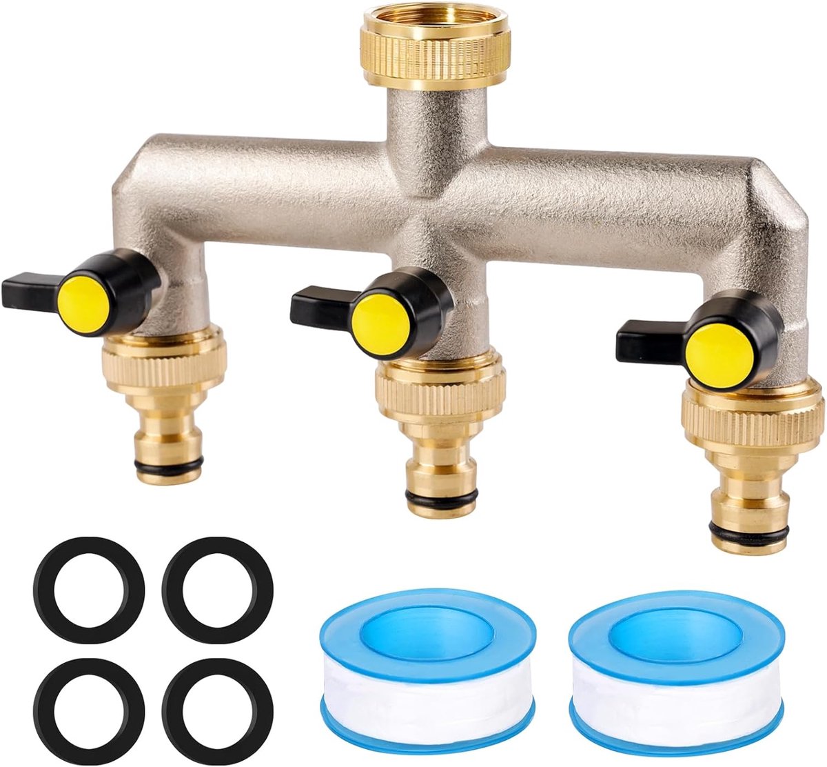 3-weg waterverdeler, 3/4 inch van messing, 3-weg verdeler met 3 tuinslangadapter, 3-weg verdeler water, waterverdeler voor tuinirrigatie, waterstroomregeling