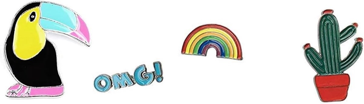 Regenboog Cactus Speld Speld Speldjes 4 Stuks Set, Emaille