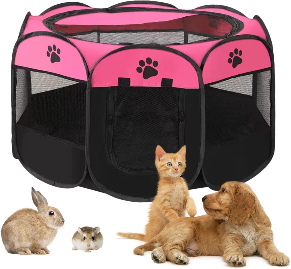 Box voor honden en katten, 74 x 74 x 43 cm, draagbaar, voor honden, katten, konijnen en kleine dieren, zowel binnen als buiten (roze)