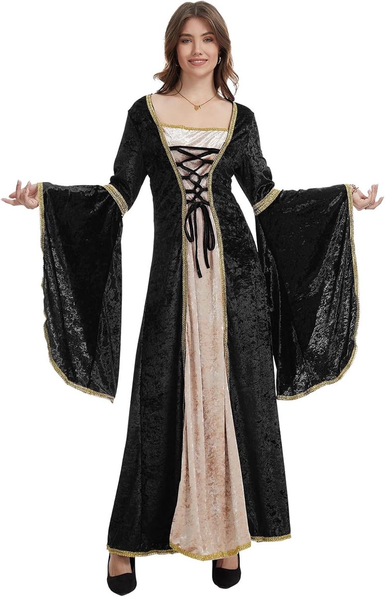 Damesjurk van fluweel, middeleeuwse retro jurk in victoriaanse stijl, gothic jurk voor Halloween en carnaval