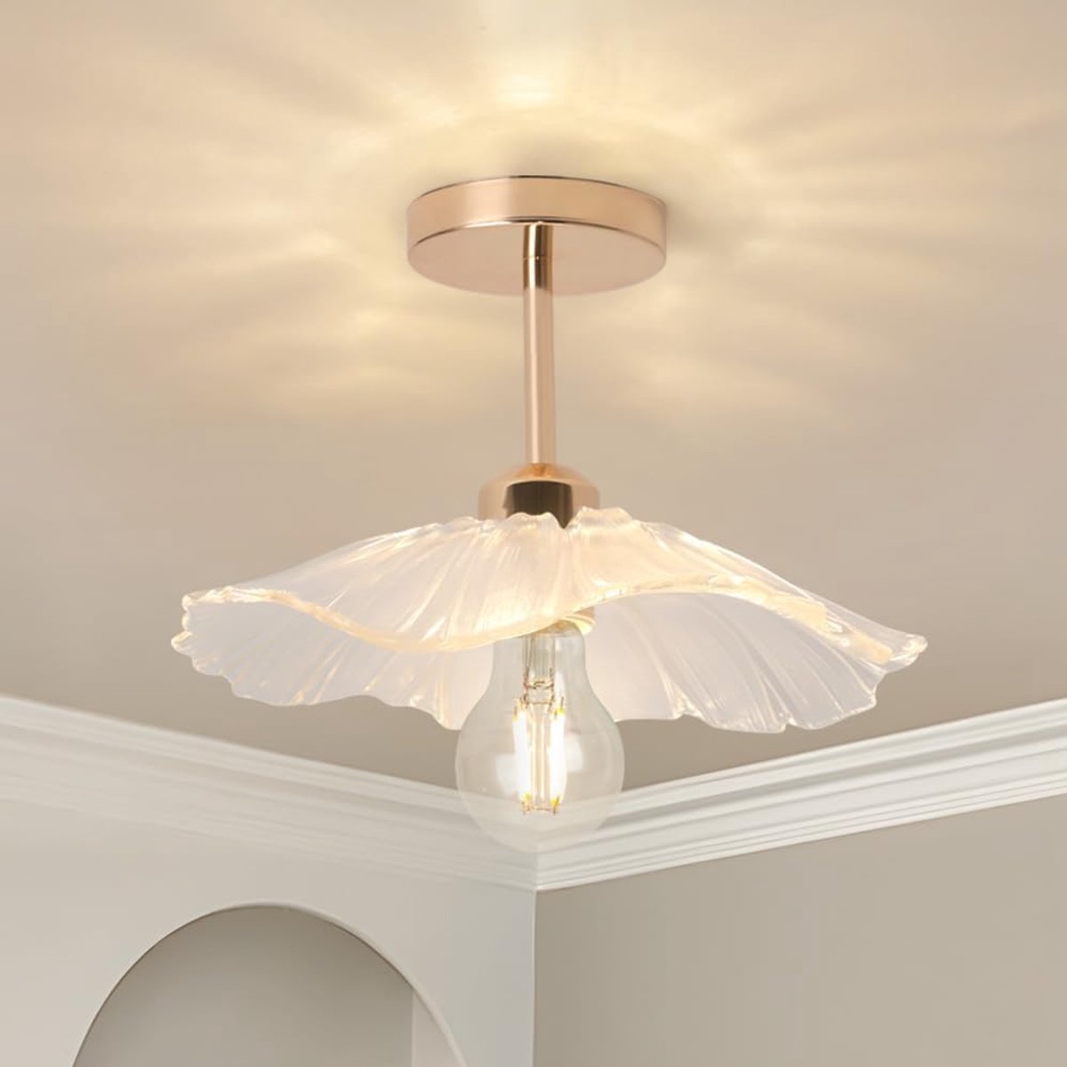 Creatieve bloem, plafondlamp met lampenkap, glas, E27, plafondlampen, hangend, woonkamer, slaapkamer, lamp plafond met ophangstang voor hal, keuken