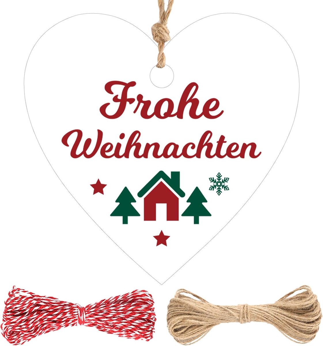JijAcraft Vrolijk kerstgeschenk hangers hartvorm: wit 6 cm kersthangers voor geschenken 100 stuks Vrolijk kerstfeest papieren etiketten tags met koord voor kerstboom party decoratie