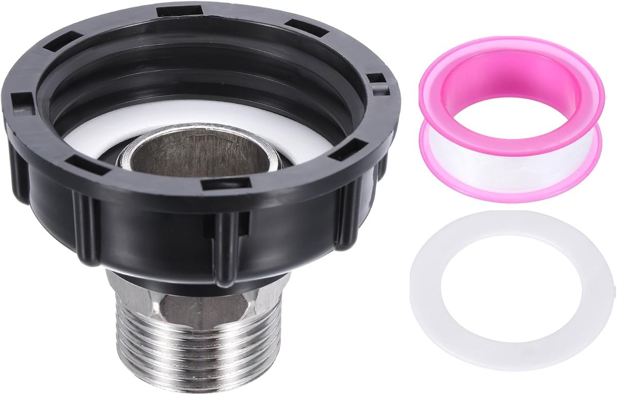 Tote Adapter, 1" buitendraad naar S60x6 2" grove vrouwelijke draad, 275-330 gallon watertank afvoer adapter tuin waterslang connector, zwart