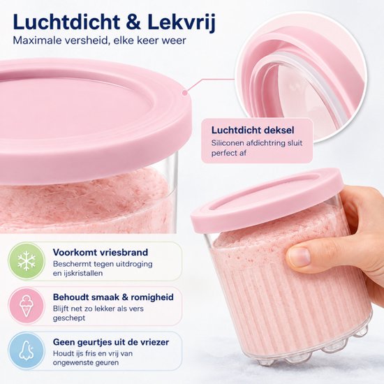 Set van 4 Ijsbekers Geschikt voor Ninja Creami - Herbruikbare Ijscontainers met Deksels en Lepels - Compatibel met NC300, NC301 & NC299AMZ Serie - 0.71L - BPA-Vrij — afbeelding 5