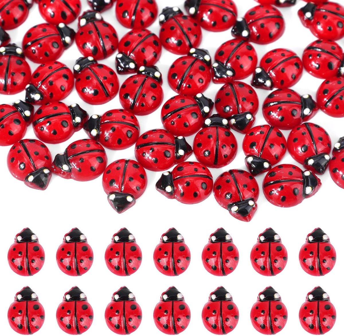 120st Mini-Harslieveheersbeestjes, Rode en Zwarte Miniatuurlieveheersbeestjes Kleine Beeldjes Grappige Harsdierenfiguren voor Feeëntuinen Microlandschapsdecoratie