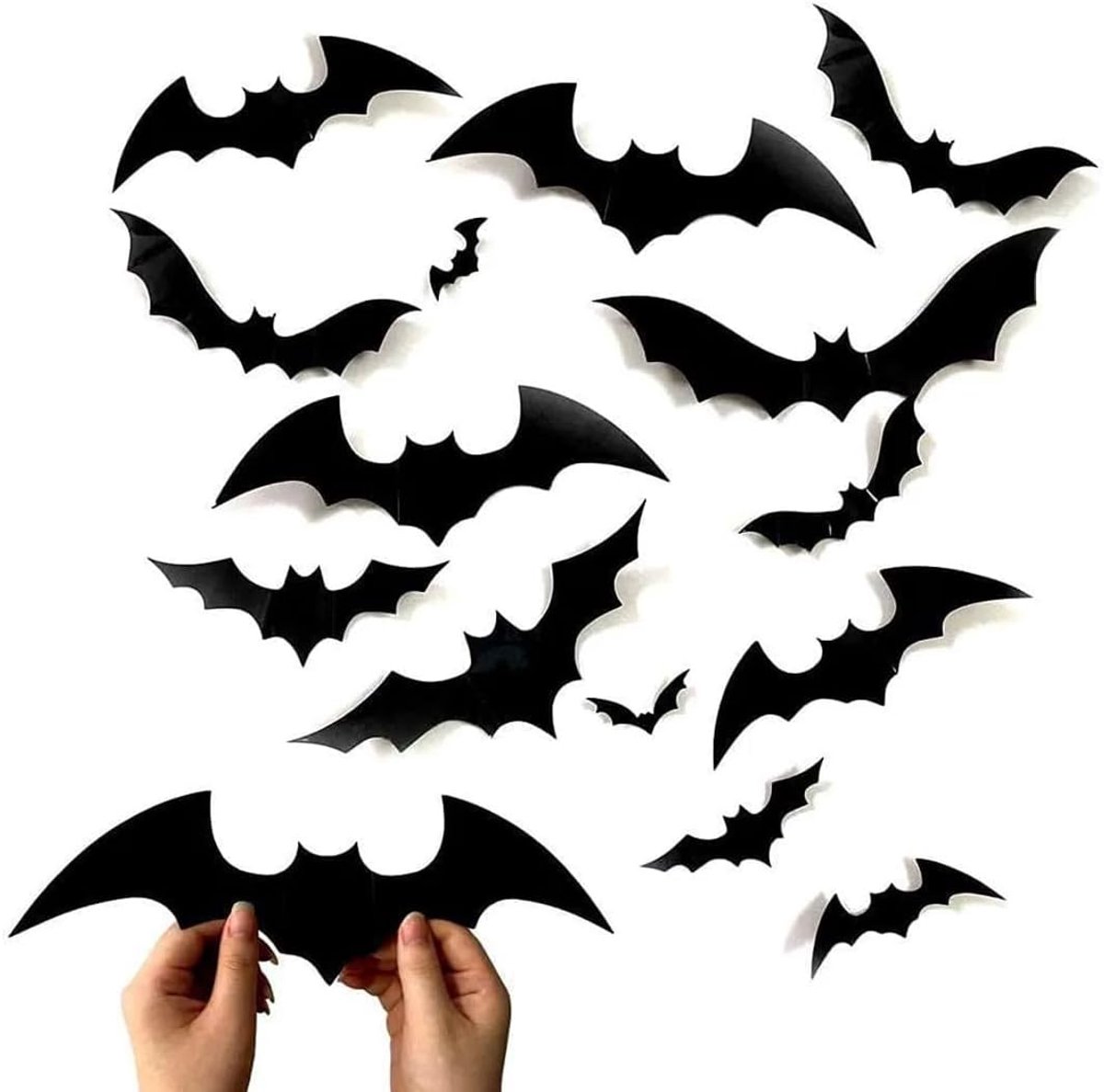 120-delige Halloween-decoratieset met spookachtige vleermuizen, lijm-elementen, vleermuisstickers, wand- en raamdecoraties.