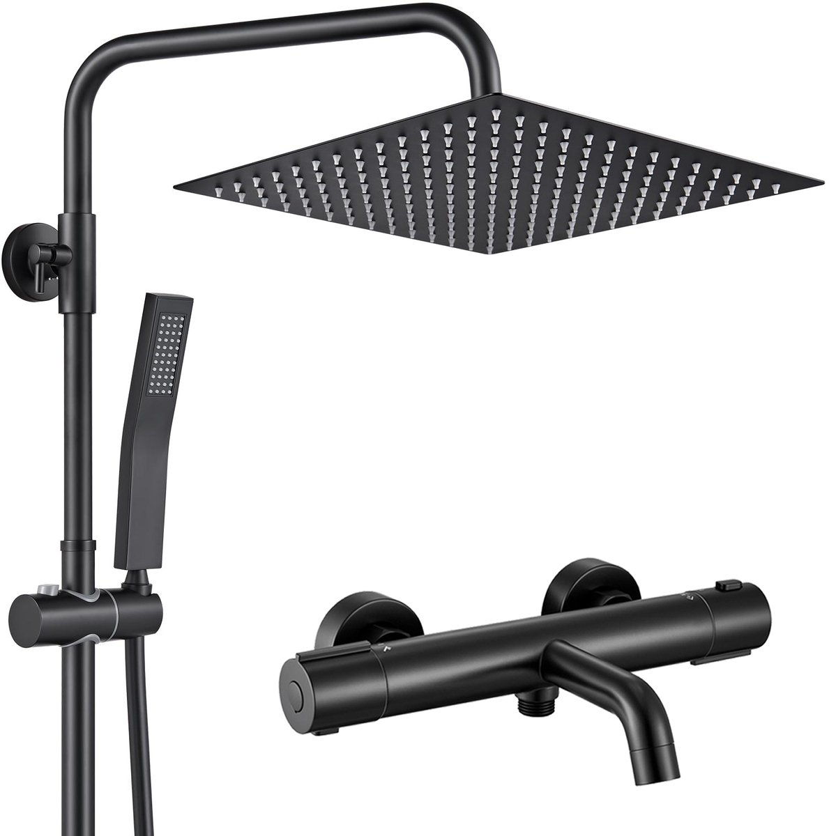 Auralum Max Douchesysteem Met Thermostaatkraan - Regendouche Ø 30 cm - Met Vierkant Handdouche - RVS Doucheset - Inclusief Thermostatische Badkraan - Verstelbare Hoogte 72-110 cm - Regendoucheset - Zwart