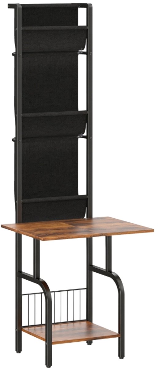 CD-opbergrek 50x48.5x144cm Zwart Metaal opbergrek platenspeler bijzettafel muziekaccessoires opbergrek boekenkast met 3 opbergtassen industrieel ontwerp stabiel en duurzaam verstelbare voetdoppen geschikt voor woonkamer en studeerkamer