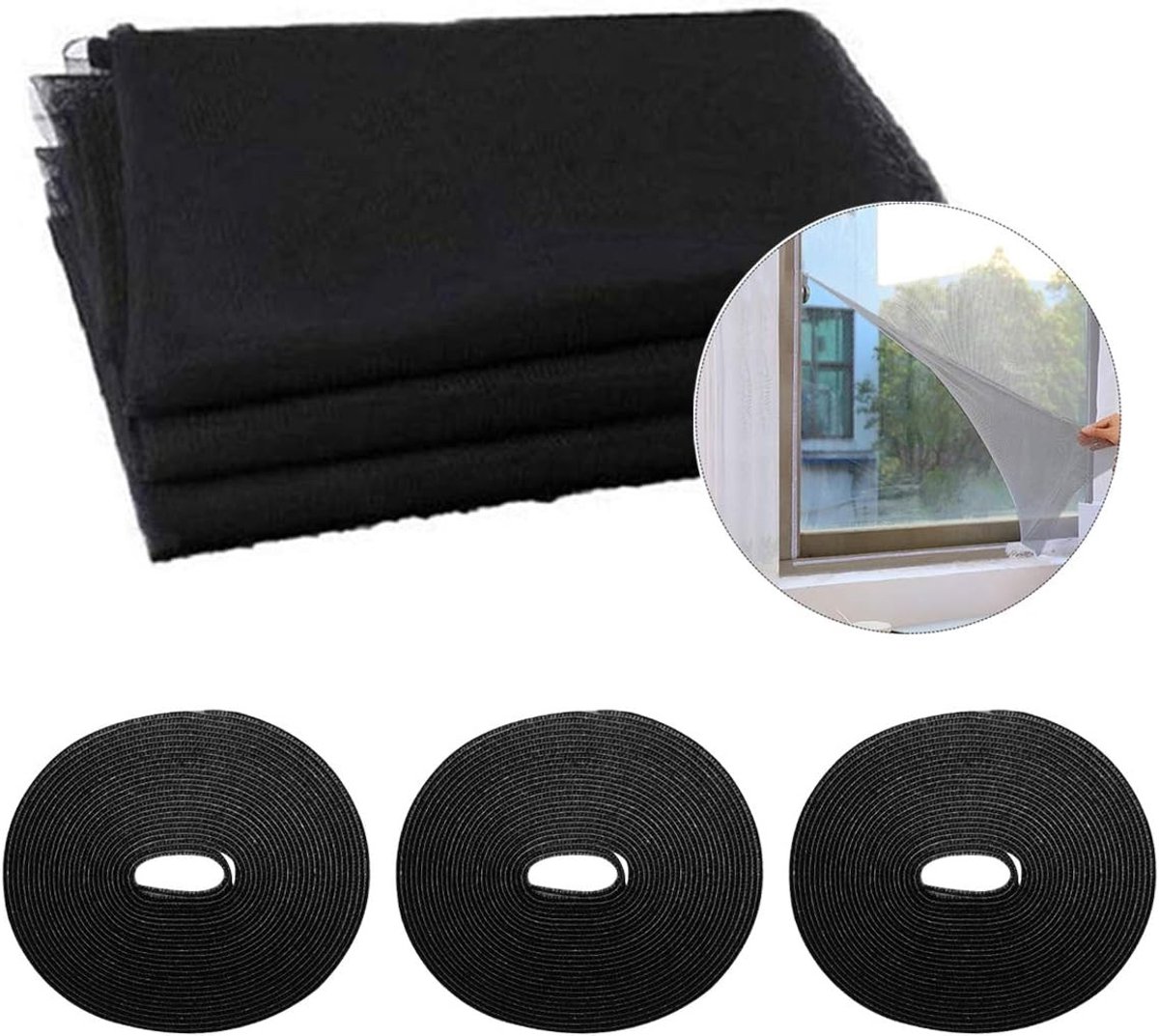 Vliegengaas voor ramen - Zwart - 150 x 200 cm - Zelfklevend Insectennet - Voor Doe-het-zelf Toepassingen