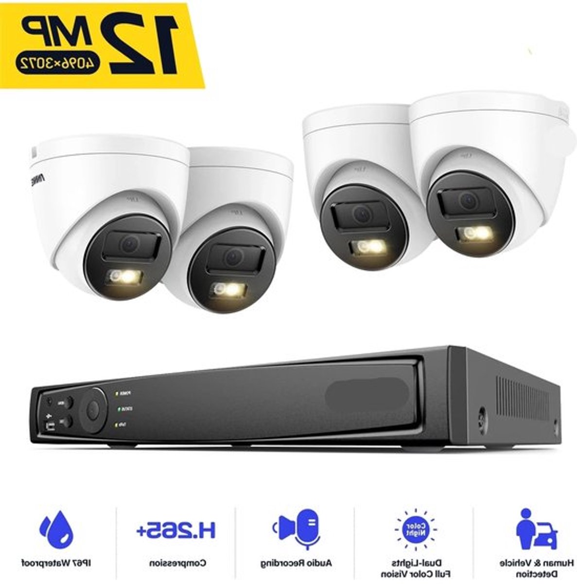 IP-Bewakingscamera – IP-Camera – Beveiligingscamera – PoE-Camera – 12 Megapixel – Nachtzicht – Bewegingsherkenning