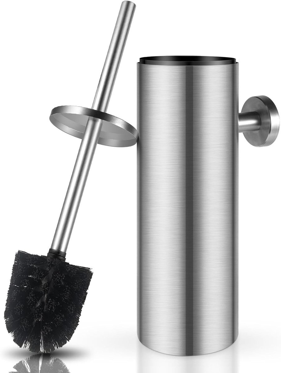Toiletborstel - Zilver - 8,8 x 8,8 x 39 cm - Roestvrijstalen Wand- en Staande Toiletborstel met Spatwaterdicht Deksel - Voor Badkamer