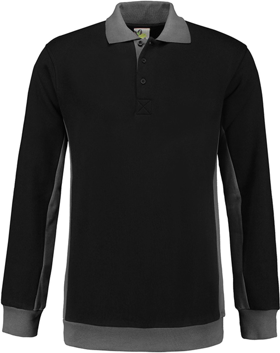 Lemon & Soda contrast workwear polosweater in de kleur zwart met pearl grey in de maat 4XL