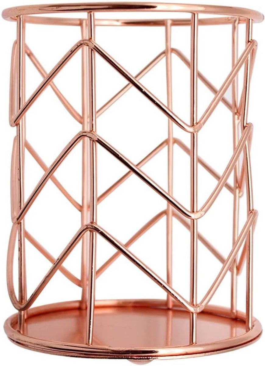 Potloodpen bekerhouder, stijlvolle standaard organizer voor kantoor, studeertafel, schoolgeschenken dames bureauorganizer, make-upborstelhouder, kantoortafelaccessoires (roségoud, koper)