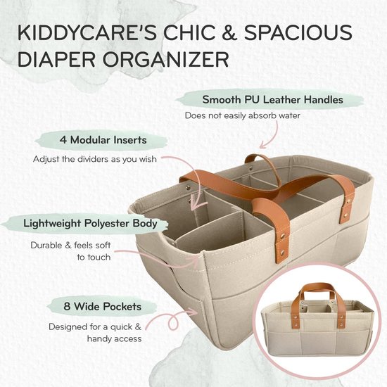 Baby Luier Organizer Opbergmand - Luier Organizer - Luier Caddy - Luierzakjes Opbergdoos - Luieropbergmand - Luiertas - Met Schotten, Schouderriem & Ritssluiting - Voor het opbergen van luiers, billendoekjes, flesjes en speelgoed - 38 × 23 × 18 cm — afbeelding 4