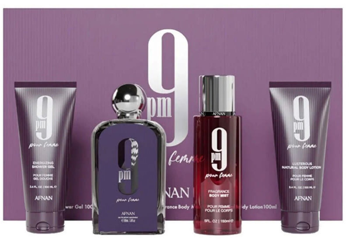 Afnan 9pm Pour Femme - Eau De Parfum 100 Ml, Shower Gel 100 Ml, Body Veil 150 Ml, Body Milk 100 Ml