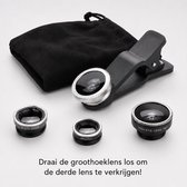 3-in-1 Smartphone Lens Kit - Fish-eye Wide Macro - Compact - Fish Eye lens Kit voor Smartphones / Telefoons - Zwart