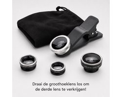 3-in-1 Smartphone Lens Kit - Fish-eye Wide Macro - Compact - Fish Eye lens Kit voor Smartphones / Telefoons - Zwart