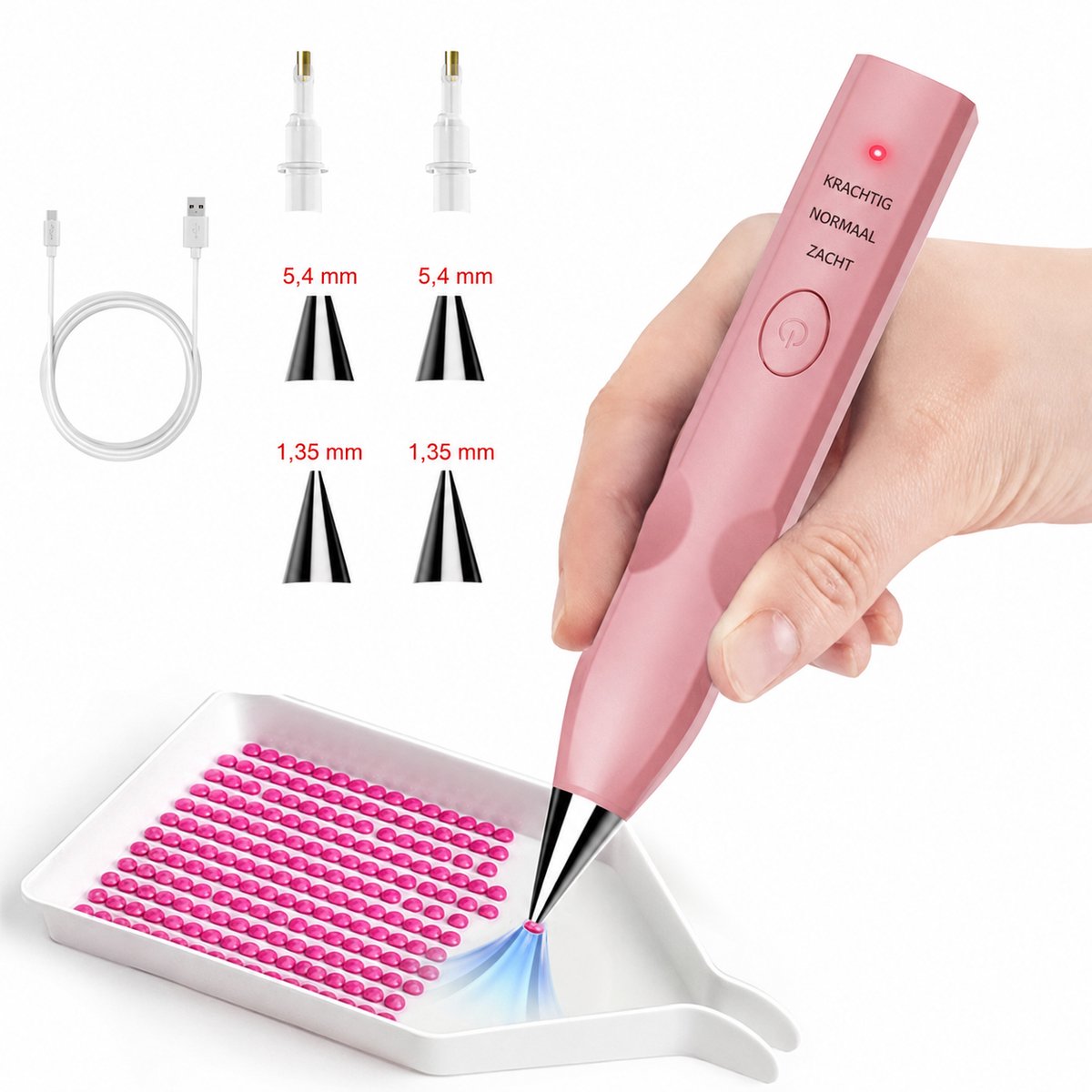 Namajunas -Elektrische Diamond Painting pen - daimond painting pen - Diamond painting pen - Diamantverfkwast - diamond painting accesoires - Met 4 zuignappen - ABS - roze