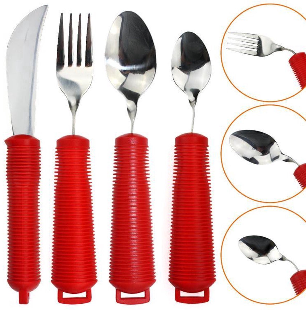 Multimotion 4-delige Bestekset - Verdikt Handvat met Soft Grip - Buigbaar - Rood voor Alzheimer - 2 sets - Voordeelverpakking