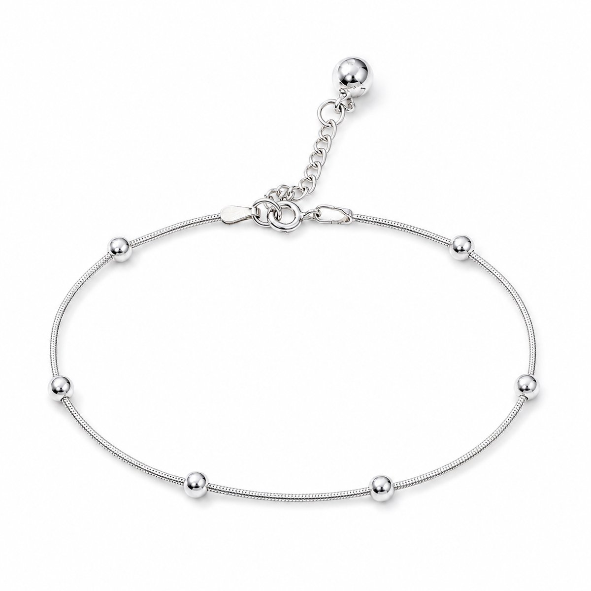 Mbrace 925 Sterling Zilveren Enkelbandje met Bolletjes – 24 + 3 cm Verlenging – Zilveren Enkelketting Dames