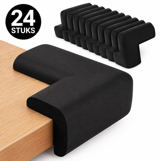 24 protections d'angle noires pour tables. Protection douce en mousse.