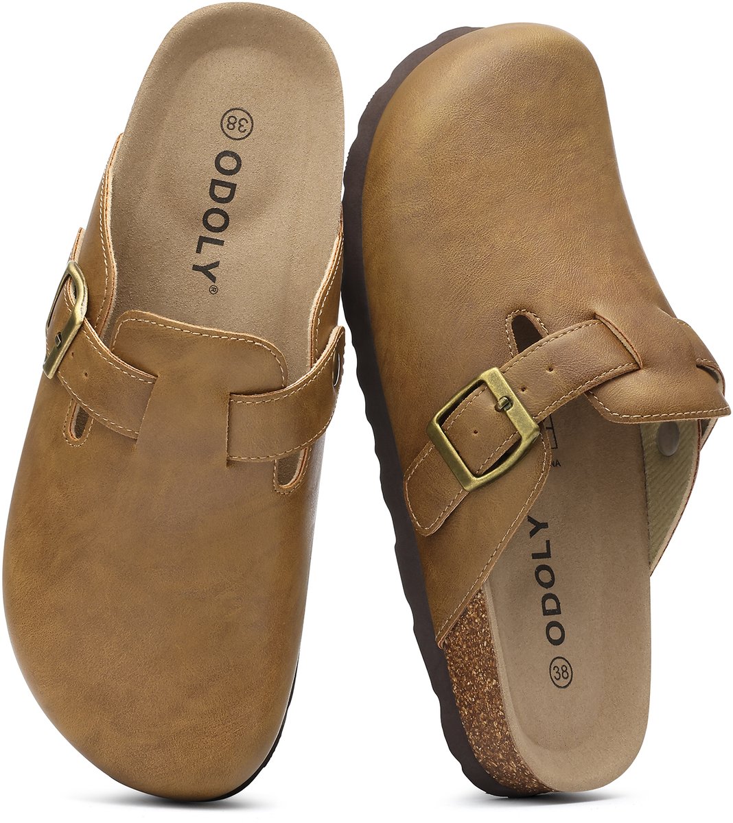 Unisex clogs – Veganistisch Leer – Comfort slippers – Houten clogs – Lichtbruin - 40- Geschikt voor een voetlengte van 24,8 cm