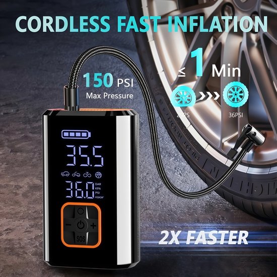 Draadloze auto bandenpomp - Draagbare compressor - Elektrisch - Intelligent - Voor auto en fiets — afbeelding 2