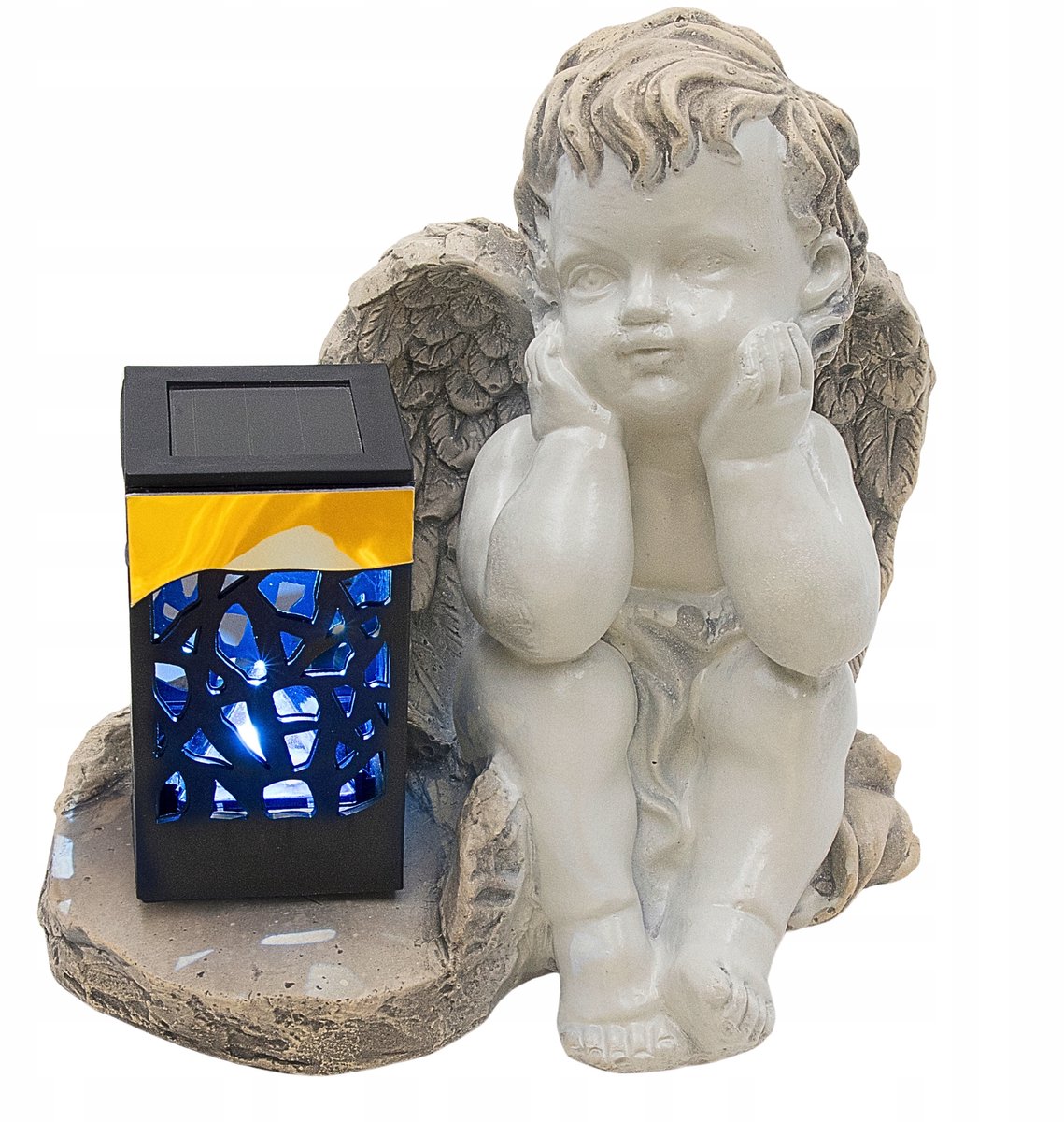 Grijze Gipsen Engel Grafdecoratie met Zonne-LED Lamp