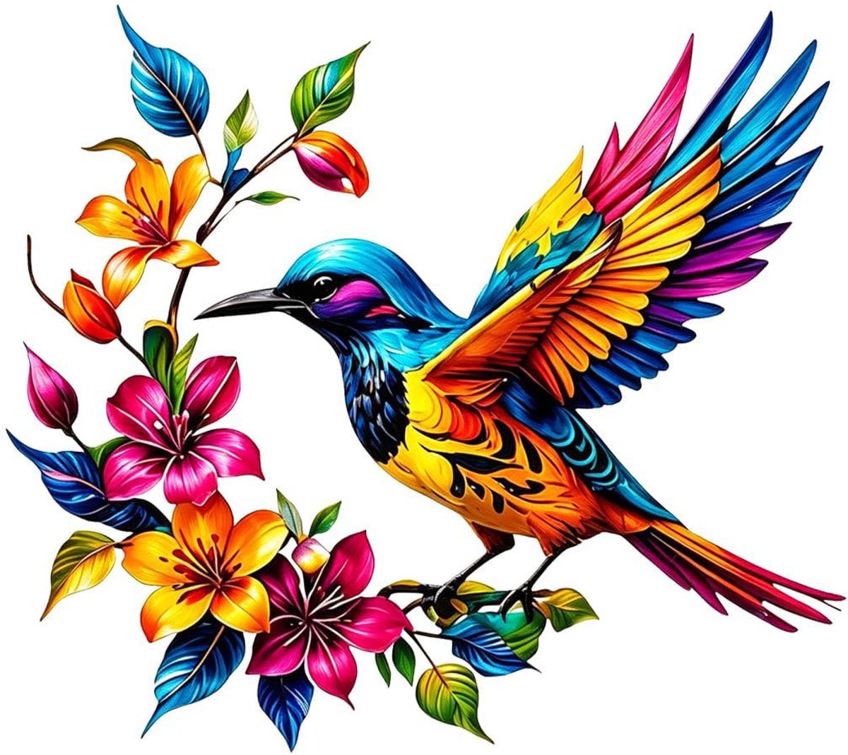 Metalen Vogel Wanddecoratie - Bloemrijke Vogel Tuindecoratie - Metalen Vogeldecoratie voor Buiten - Muurhanger - Kleurrijke Tuindecoratie met Bloemenmotief - Wanddecoratie voor Tuin en Terras - Multicolor