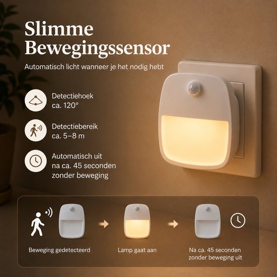 Nachtlampje Stopcontact - LED Nachtlicht met Bewegingssensor - 2 Stuks - Dimbaar Licht - Automatische Inschakeling bij Donkerte - Warm Wit Licht voor Slaapkamer, Gang, Trap en Kinderkamer — afbeelding 3