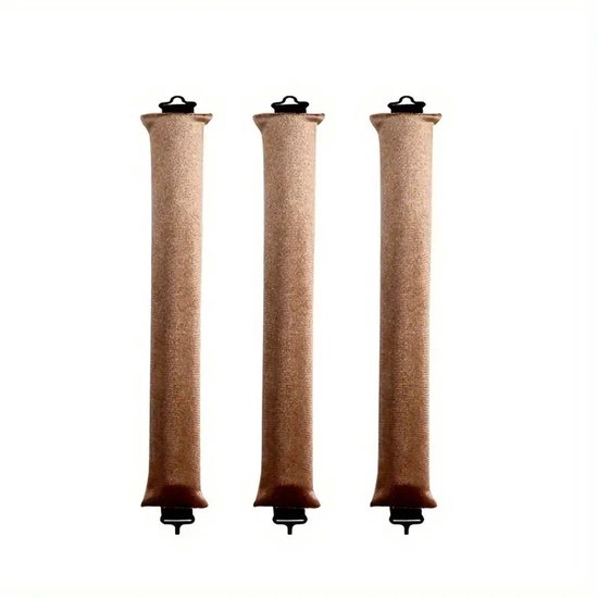Drie kaki, fluwelen heatless curlers met clips.