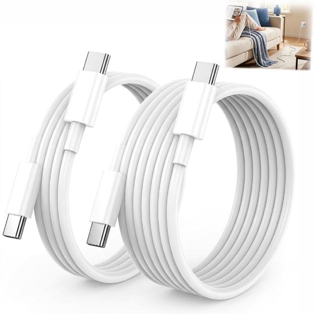 SolidKeus - Set van 2 USB C naar USB C Snellaadkabels