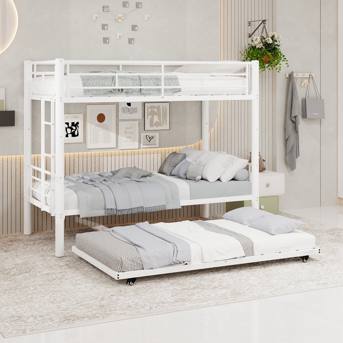 Bedframe - voor matras 90 x 190 cm - wit - afmetingen 103 x 196 x 156 cm - maximaal belastbaar 200 kg - matras niet inbegrepen - voor de slaapkamer