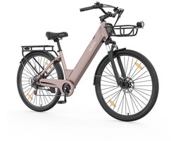 C1 Pro Elektrische Stadsfiets 28 Inch - 250W Motor - 36V18Ah Accu - Extra Groot Bereik tot 120 km- Shimano 7 versnellingen - Verende Voorvork - Inclusief Fietsmand en Slot-Champagne Goud