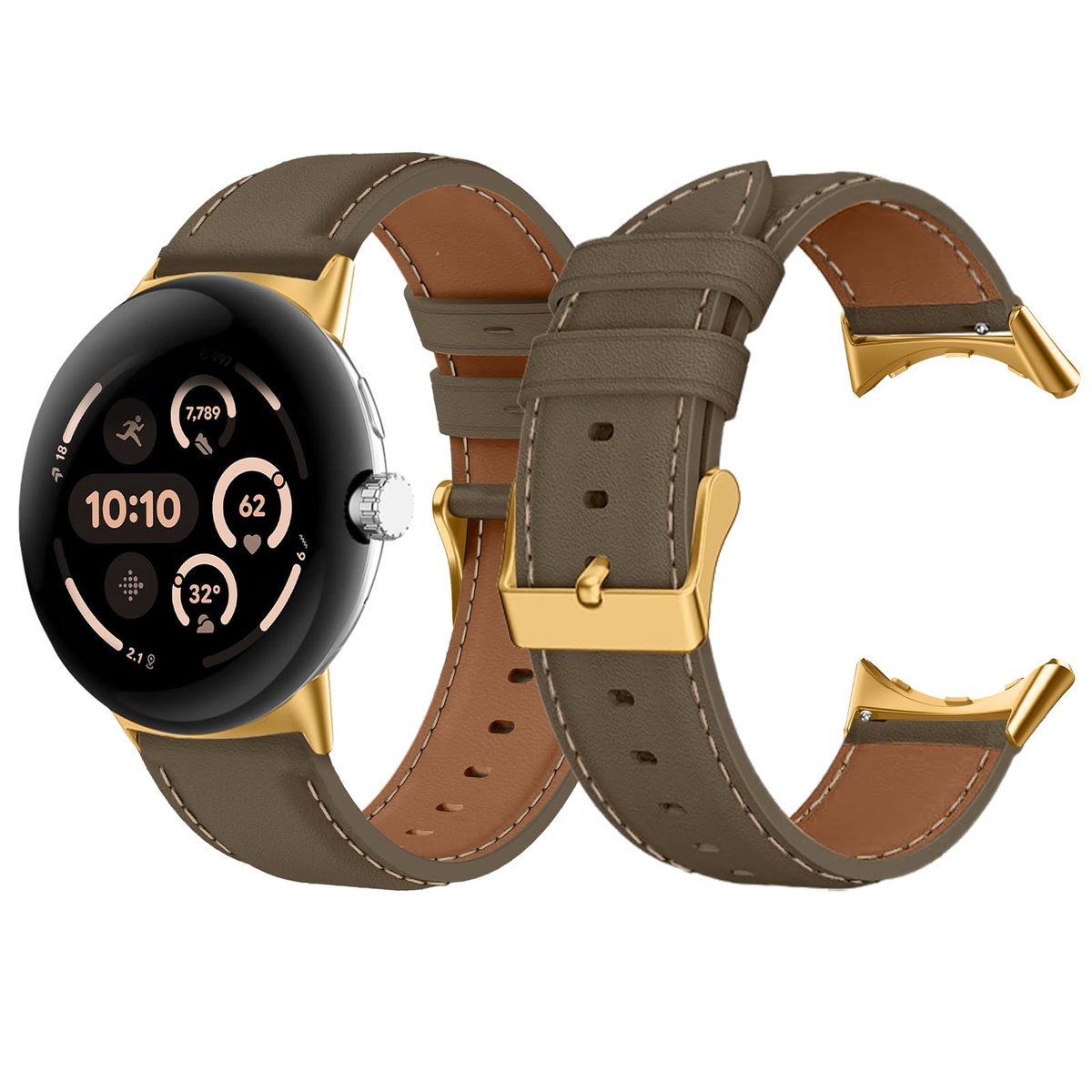 SolidKeus - Leren Horlogeband voor Google Pixel Watch 3 45mm - Khaki
