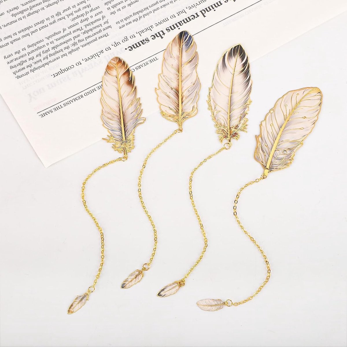 Set van 4 metalen veren boekenleggers met ketting voor vrouwen - Perfecte cadeaus voor leerkrachten, moeders en boekenliefhebbers, ideaal voor verjaardagen en feestdagen