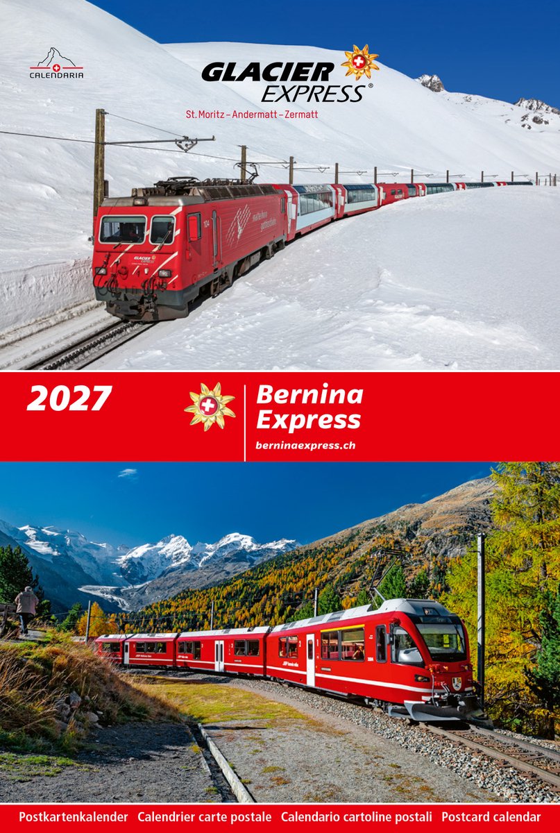 Calendaria - Wandkalender - Glacier-Express/Bernina-Express 2027 (A5) - Zwitserland