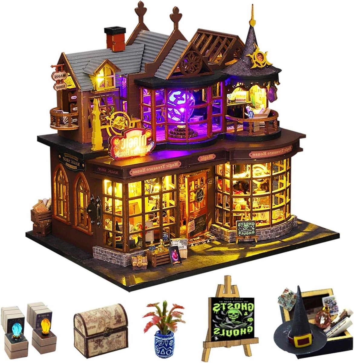 Miniatuur Huispakket - Knutselhuis Model - Creatief Hobbyen - Magisch Huis Ontwerp - 26.4 cm Lengte - Bruin